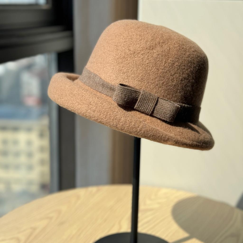 Французская высококачественная шляпа-мама из кудрявой шерсти для женщин, ретро-бант, шляпа рыбака, осенне-зимняя шляпа в богатом стиле