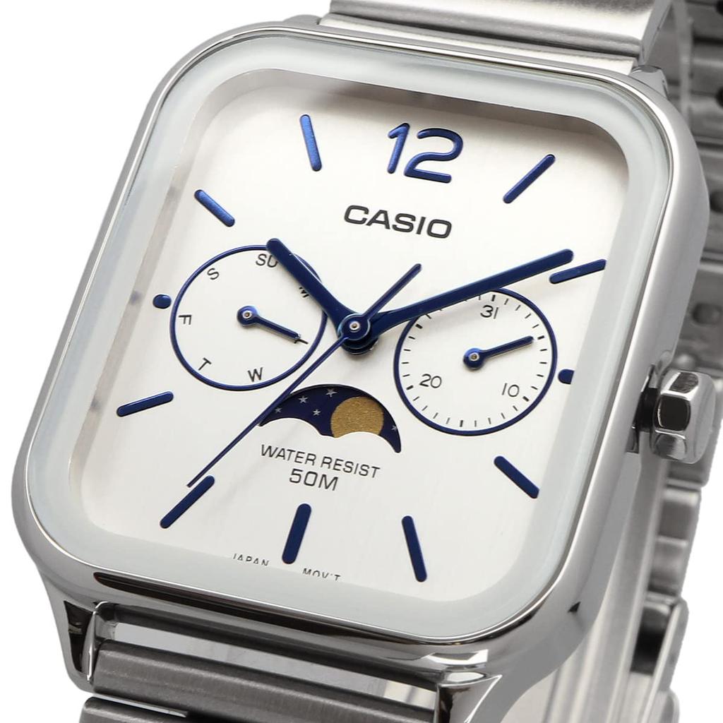 Casio Стандартные аналоговые мужские часы с индикатором фазы Луны MTP -M300D-1AV / -M305D-7AV с металлическим браслетом, серебристые / черные, модель для зарубежного рынка [параллельный импорт]