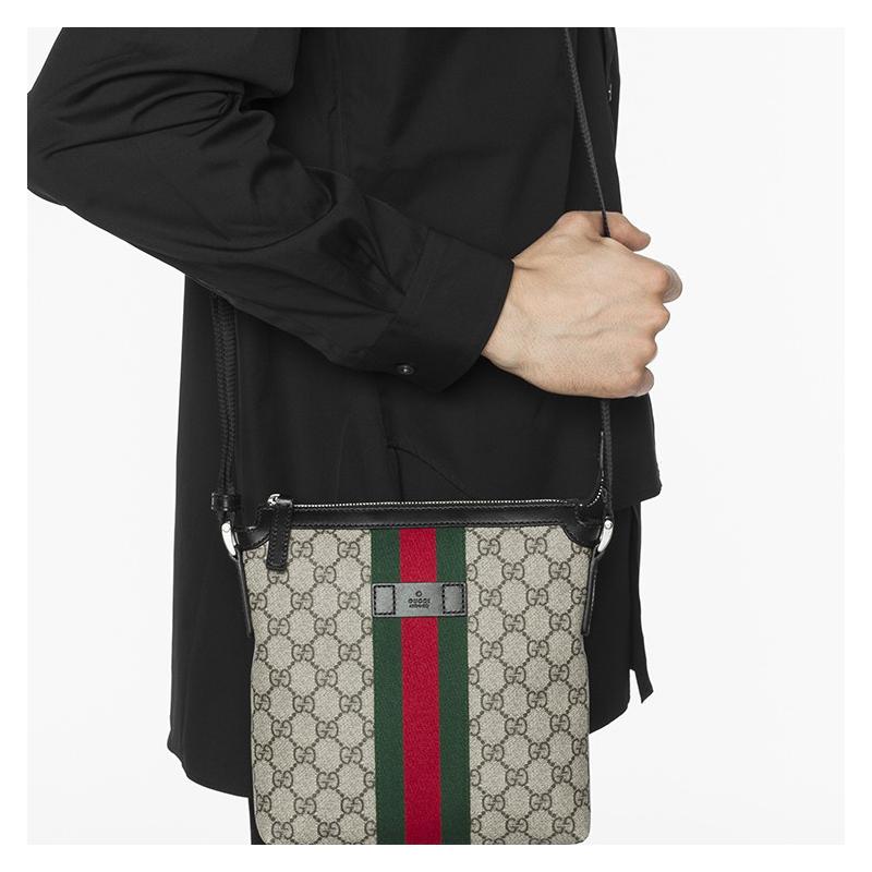 Gucci Simple classic striped webbing leather logo canvas patchwork canvas bag messenger bag shoulder crossbody bag regular men's style