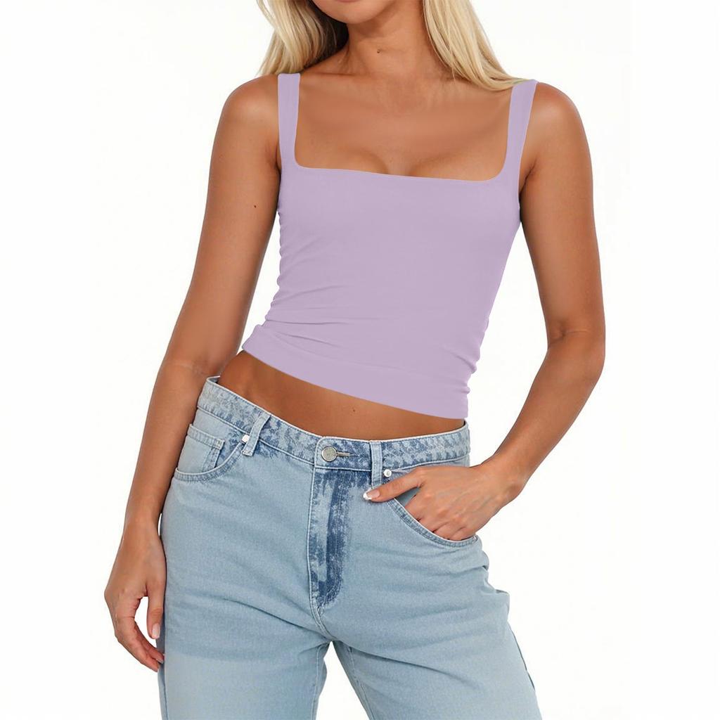 Женская мода без рукавов квадратный вырез сексуальный тонкий жилет однотонный пуловер топ