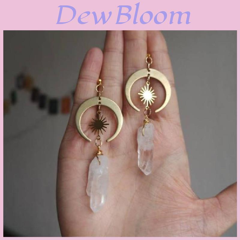 Natural Crystal Moon Flower Earrings With Handcrafted Copper For Women Summer Fashion Jewelry