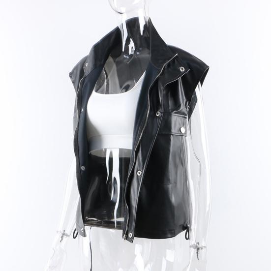 High Quality Side Drawstring Cool Stylish Women Fashion Faux Leather Motorcycle Vest For Dialy Wear Jacket