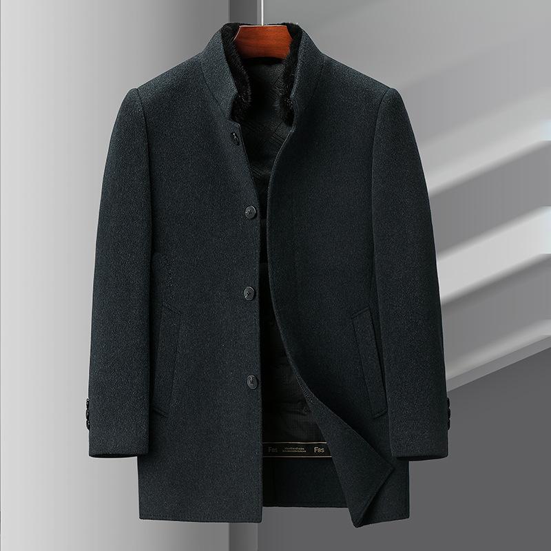 Мужское двухстороннее кашемировое пальто с воротником-стойкой, шерстяное пальто средней длины на пуховой подкладке, воротник из меха норки средней выдержки