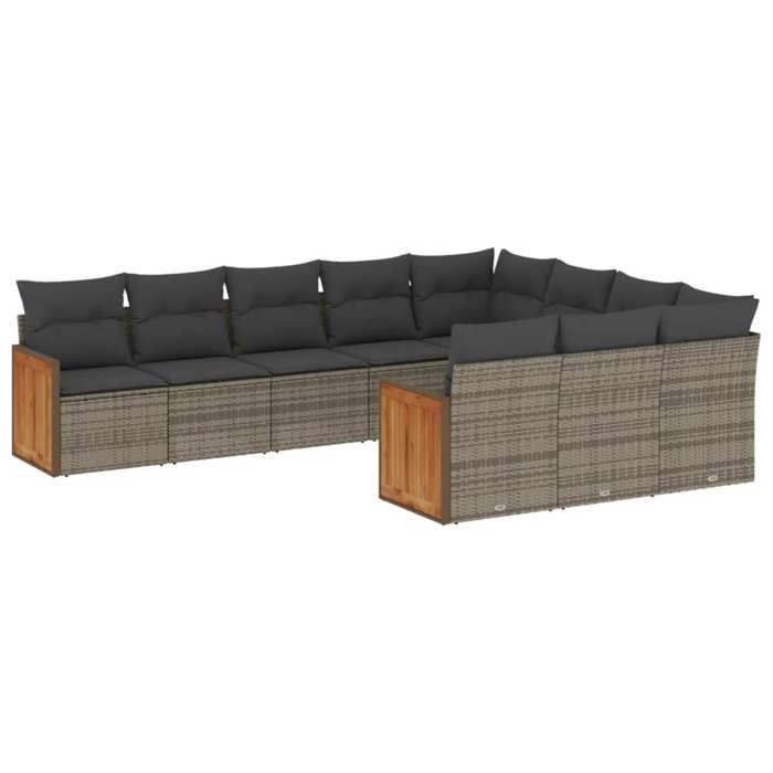 VidaXL Salon de Jardin avec Coussins 10 pcs, Canapés de Terrasse, Ensemble de Meubles de Patio, Mobilier d'Extérieur, Gris 3228020