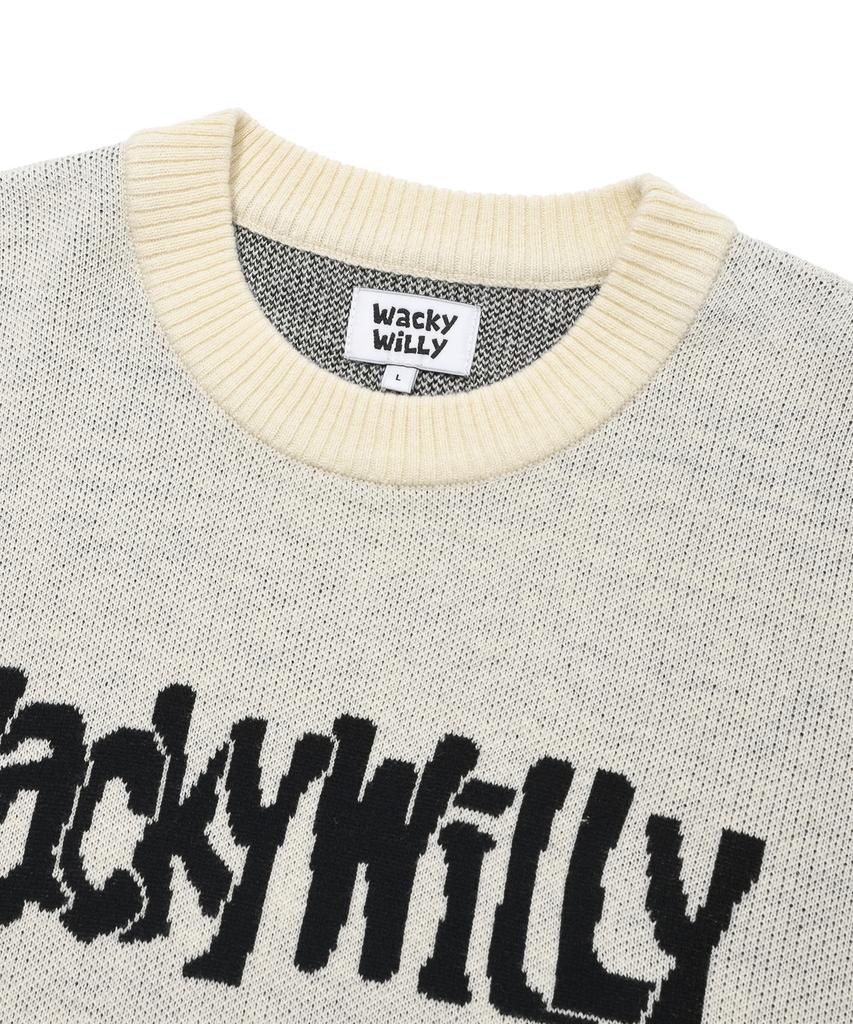 WACKY WILLY Lettering Pullover Sweater Ivory