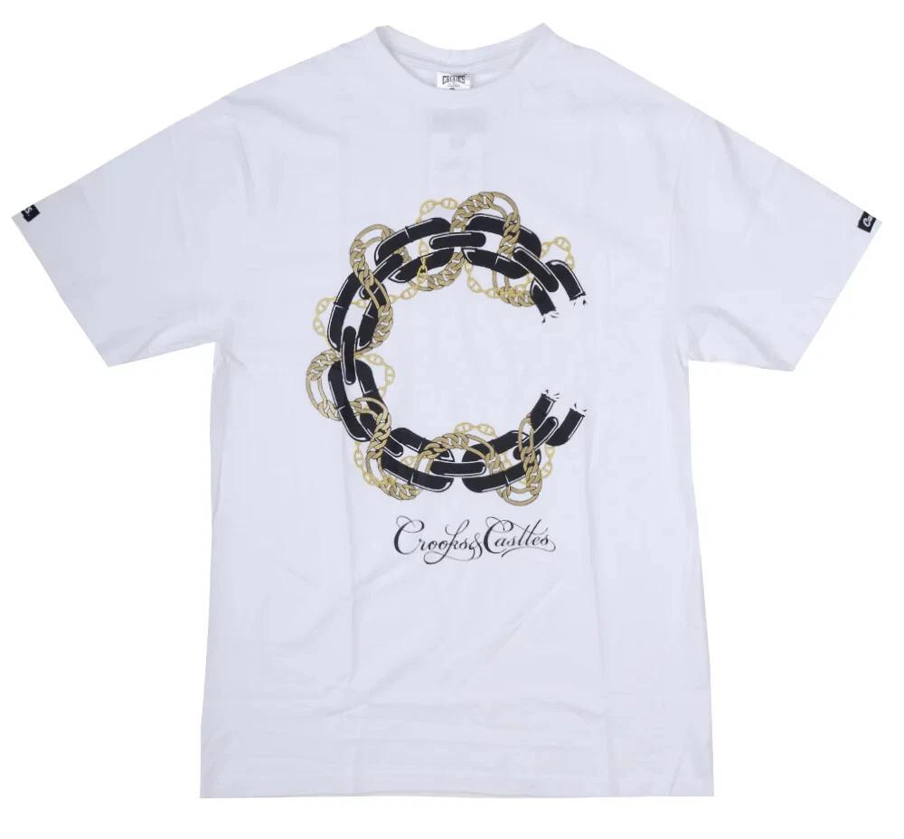 Crooks & Castles Золотая Цепь Белая 100% Хлопок Футболка Мужские Футболки Топ: Передовая уличная мода для мужчин