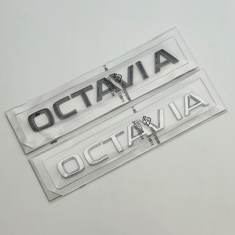 JBIW9 3D ABS Chrome Black Logo Octavia Emblem Letters Car Rear Trunk Sticker For Skoda Octavia 1 2 3 4 MK3 MK4 MK5 RS VRS Accessories