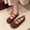 Ретро уродливые милые туфли Loafu Doudou на плоской подошве для женщин 2025 новые двубортные туфли Mori с пряжкой на неглубокой подошве для женщин