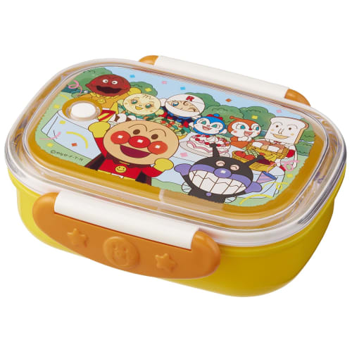 LEC Anpanman Antibacterial Locking Lunch Box, 280mL (Yellow), with Air Adjustment Valve, Made In Japan, Microwave and Dishwasher Safe, with Dividers