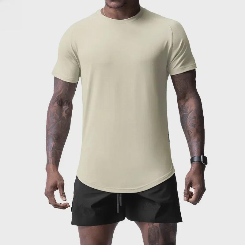 Мужская летняя футболка с коротким рукавом реглан - модный американский молодежный крой с разрезом по низу