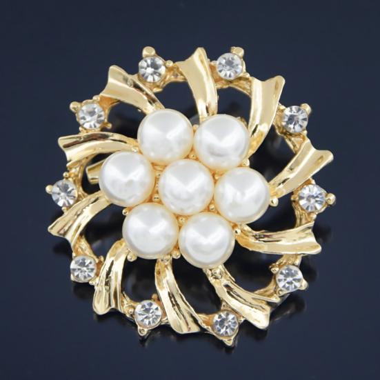 Woman Faux Pearl Rhinestone Inlaid Flower Brooch Pin Cardigan Shawl Clip