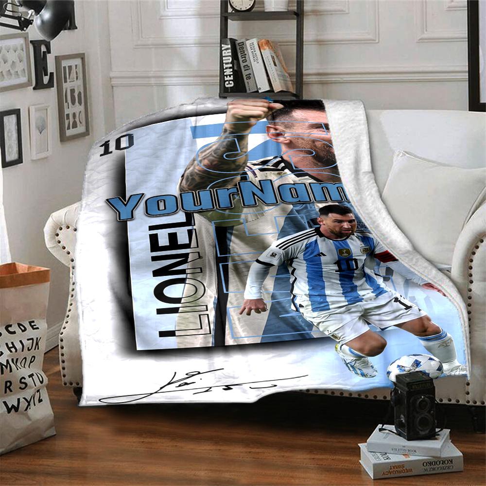 Messi Customize Text Blanket Multi-purpose Personalized Blanket Warmthful Decor Great for Office Chair Bedding Living Room Livingroom All-Season Use