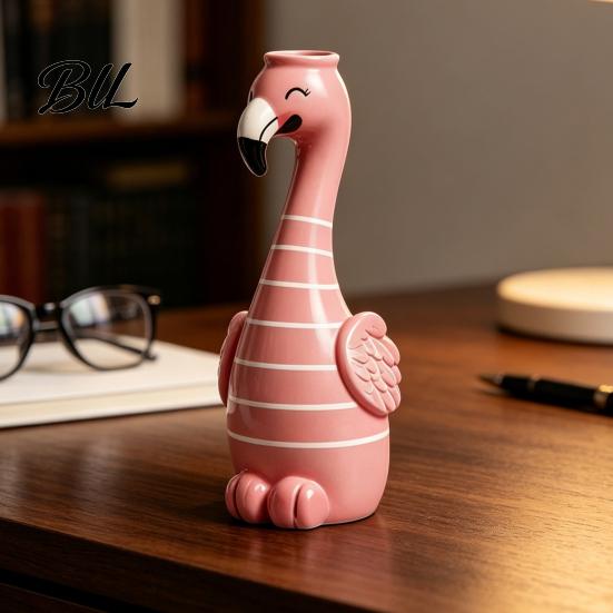 Decorative Aesthetic Room Decor Cute Resin Flamingo Vase, Pink Flower Holder Figurine, Unique Housewarming Gifts Tabletop Ornament for Dried