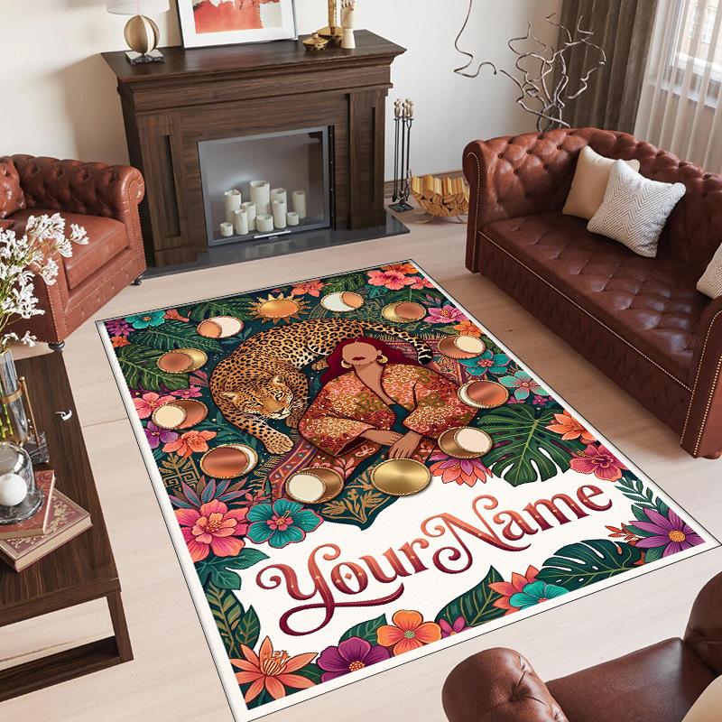 Cosmic Theme Crystal Velvet Floor Rug Personalized Custom Name Text Warm Carpet Home Decoration