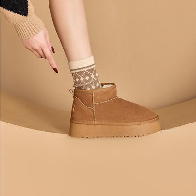 Осенне-зимние бархатные кожаные ботинки-дутики маленького размера, женские повседневные бархатные снежные хлопковые туфли на толстой подошве, женские утепленные хлопковые туфли