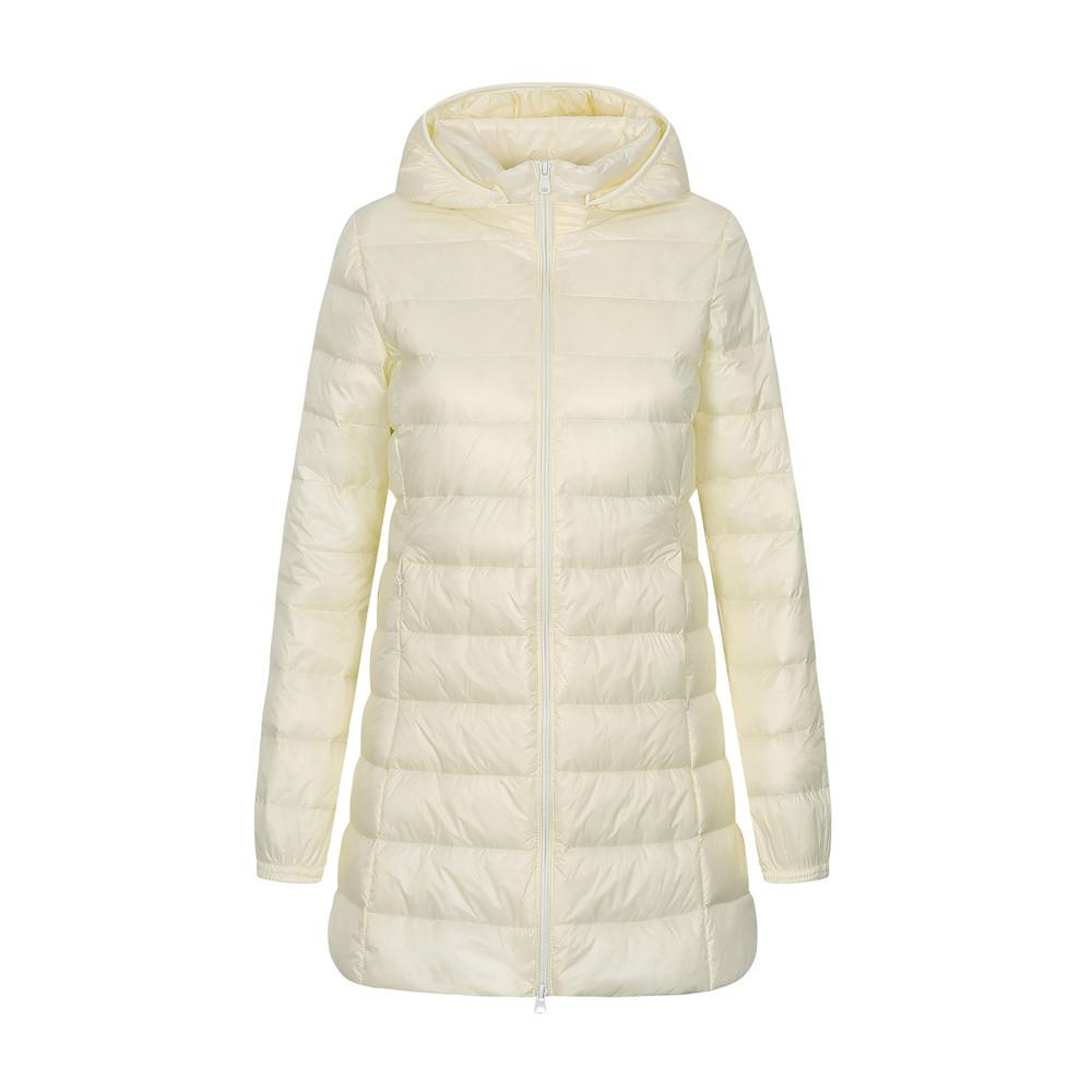 Women Fall Winter Stand Collar Hooded Solid Color Zipper Long White Duck Down Jacket S-7XL