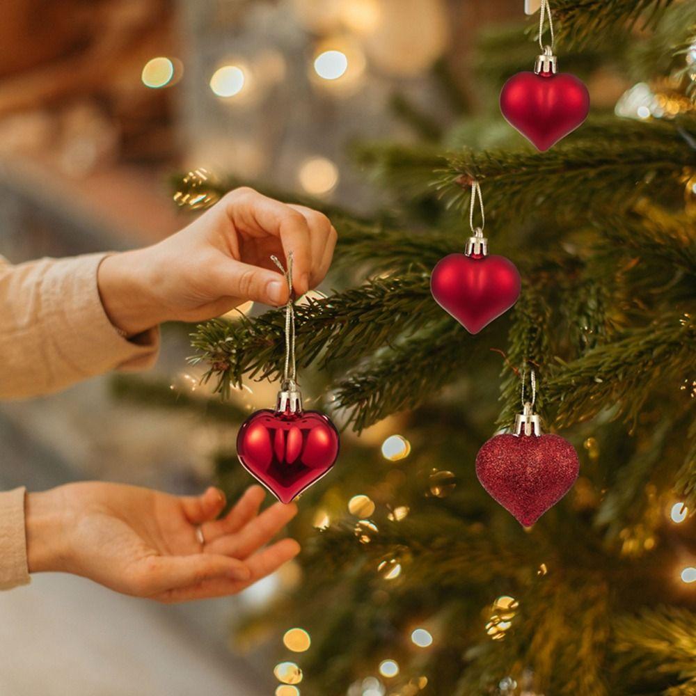 12Pcs/set DIY Christmas Tree Wreath Ornament Electroplated Love Heart Pendant Home