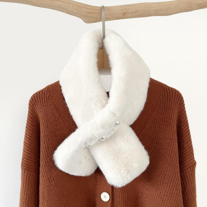 Soft Waxy Wind Thickened Solid Color Fluffy Scarf To Keep Warm Imitation Rex Rabbit Hair Cross Scarf Plush Collar Women