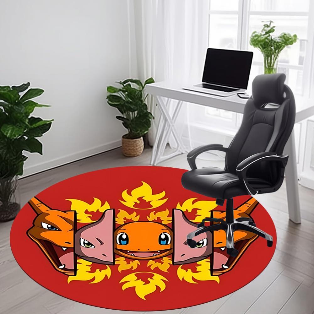 1pc Flame Pokémon Office Round Area Rug, Indoor Mat Suitable For Office, Under Office Chairs Bedroom Living Room Home Decor, Room Deco