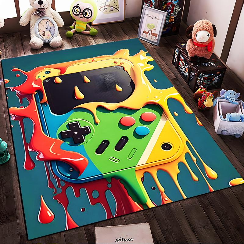 Colorful Retro Game Controller Design Carpet for Living Room Decor Suitable for use as an anti-slip for living room bedroom sofas