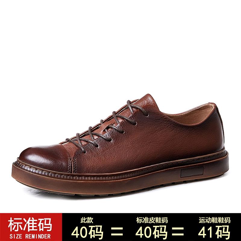 Круглая головка ретро первый слой коровьей кожи повседневные туфли на шнуровке мужские британские мягкие подошвы деловые мужские кожаные туфли натуральная кожа ручная работа
