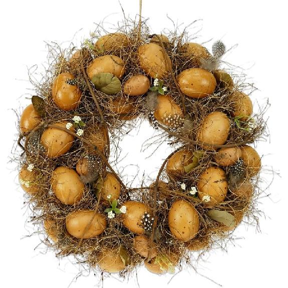 DearSun 11,2" Весенний венок Пасхальный венок с цветами, яйцами, зелеными листьями и бечевкой, для подвешивания на дверь дома, в помещении, на улице, на стену