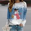 Fall Autumn Women'S Fashion O Neck Long Sleeve T-Shirt Loose Clothes Snowman Print T Shirt