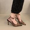 2025 New Sexy Temperament Senior Sense Fine Heel Sandals Pointed Satin Leopard Print High Heels