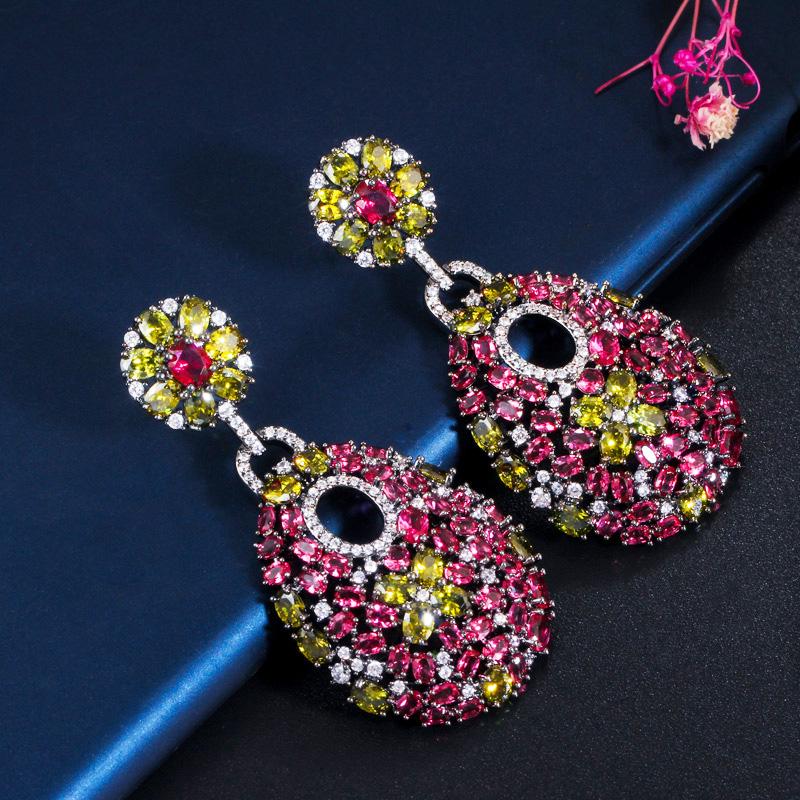 WWJ Ретро Зеленый Красный CZ Циркон Благородный Черный Золотой Цвет Висячие Серьги для Женщин