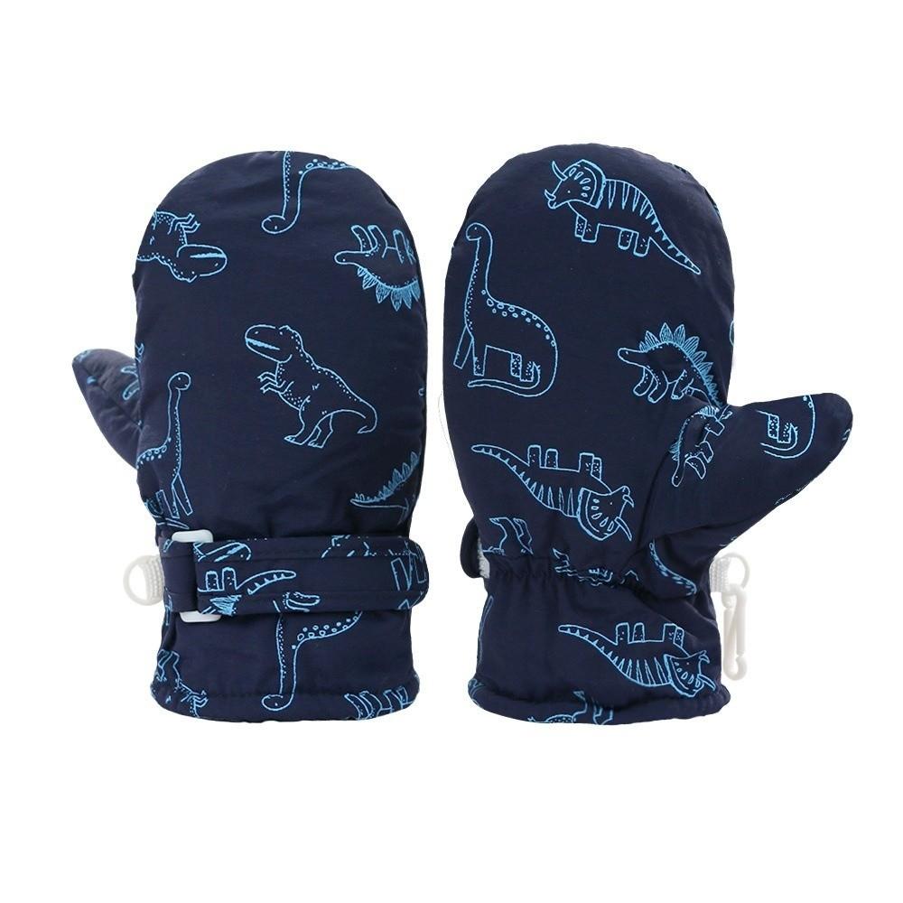 Windproof Cartoon Dinosaur Print Mittens Waterproof Winter Gloves Kids Skiing Snow Gloves Unisex