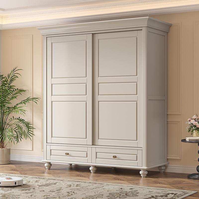 American Retro Solid Wood Sliding Door Wardrobe, 1.5m Mahogany Storage for Small Apartments