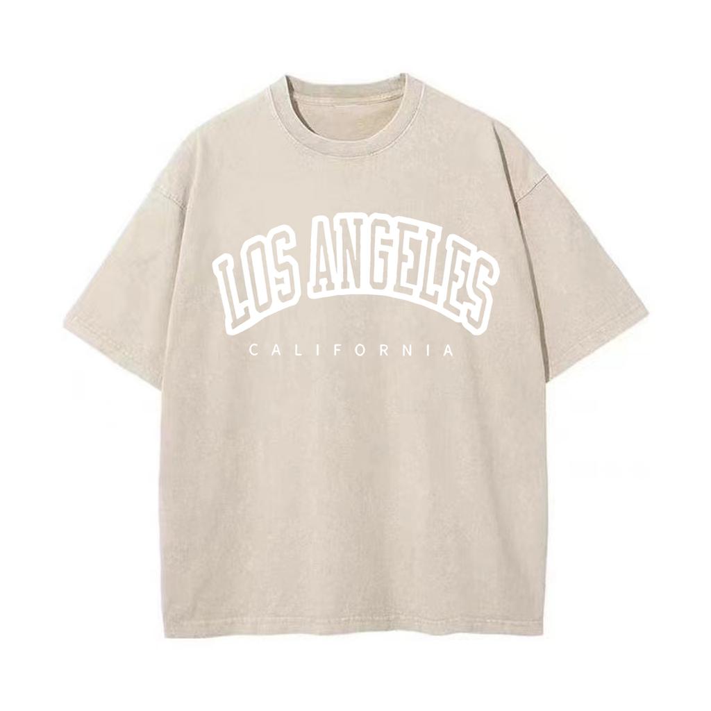 Ретро стираные винтажные женские хлопковые стираные футболки модные с круглым вырезом и коротким рукавом Лос-Анджелес США с принтом топы