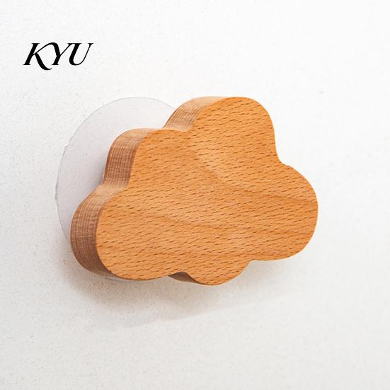 Adhesive Wood Hangers Wooden Wall Hook, Cartoon Decorative Space Saving Hanger, Modern Organizers Two Installation Ways Organizer for Bedroom