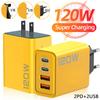 120W Tez Zaryadlash 4 Portli Mobil Telefon Zaryadlovchisi QC3.0 USB Type C Zaryadlovchilari Ikkita PD Devor Adapteri IPhone15 Xiaomi uchun EU/US/UK Vilkasi