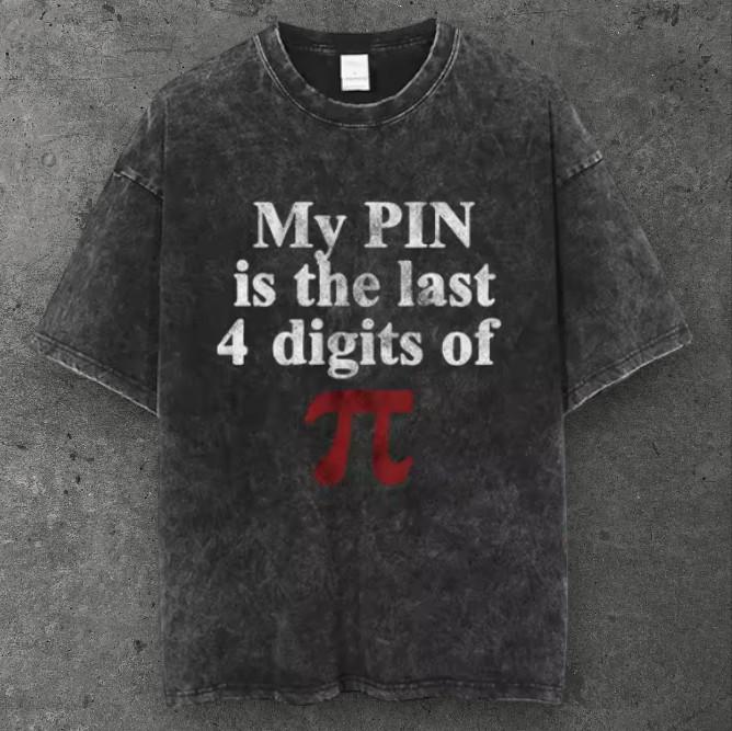 Unisex Pi Symbol Math Meme Oversized T Shirt Acid Washed Black Grunge S-3XL
