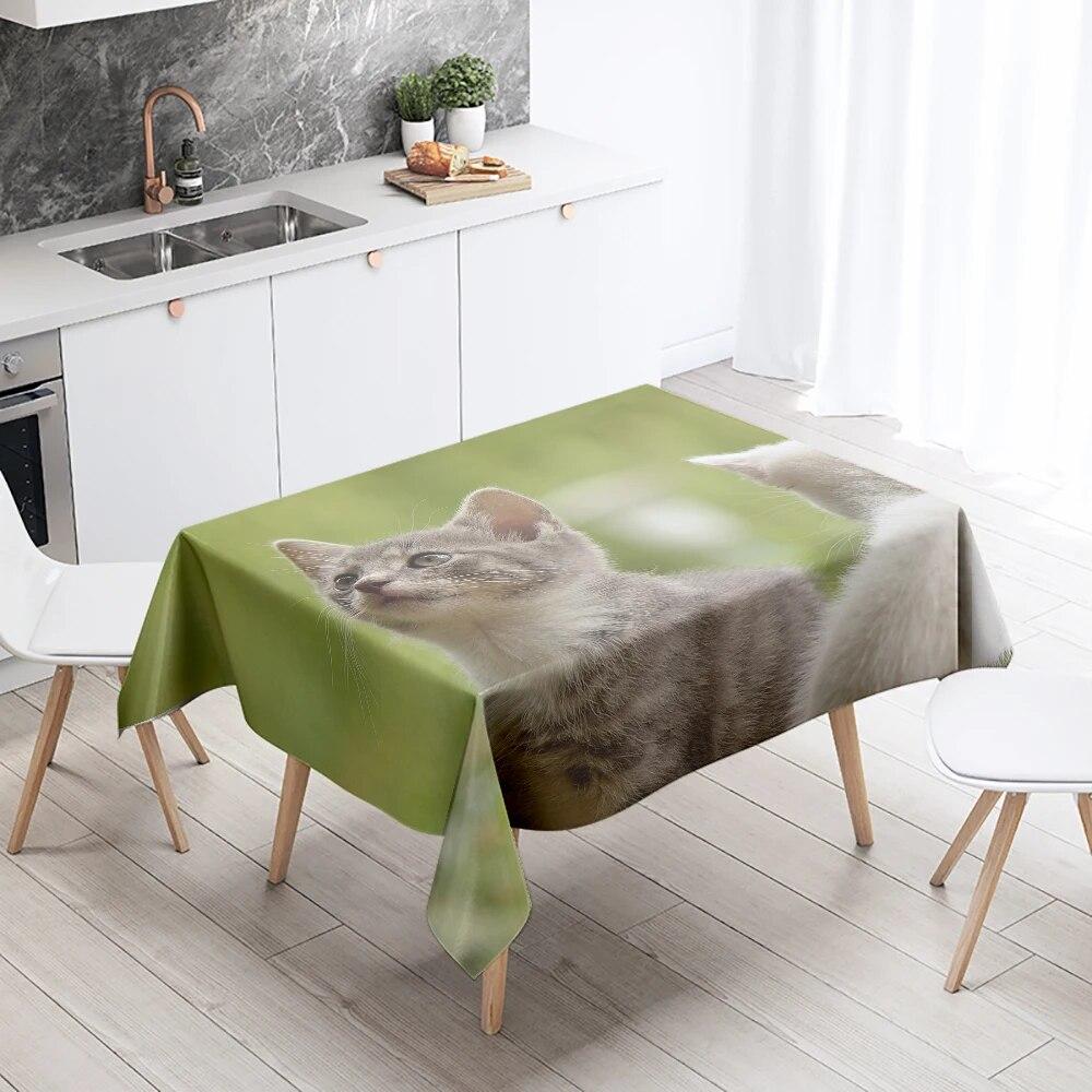 Скатерть с изображением кота, милая кошка, животное, противообрастающая водонепроницаемая прямоугольная кухонная скатерть, украшение для дома