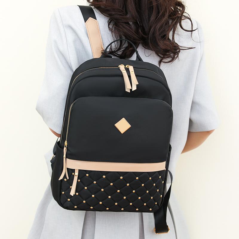 Модный рюкзак с заклепками и ромбовидной линией, женский рюкзак, повседневная дорожная сумка, дорожный рюкзак