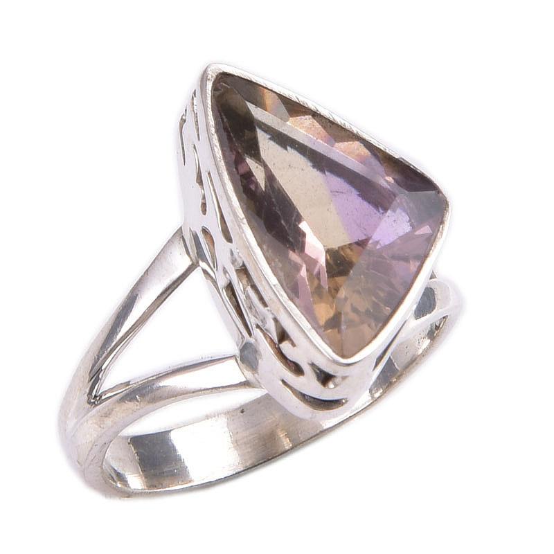 Natural Ametrine Gemstone Handmade 925 Solid Silver Jewelry Ring Size 5.5 J3p97