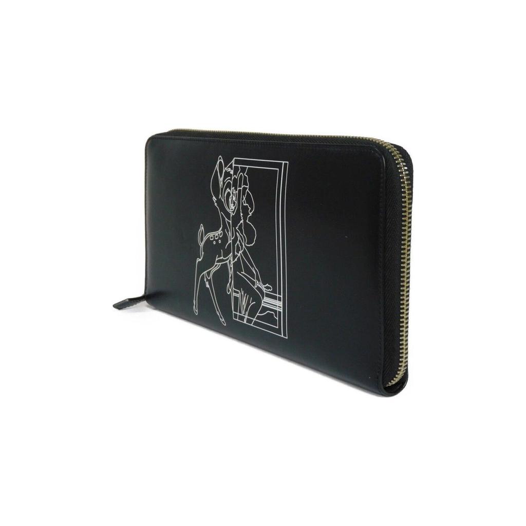 Givenchy Cute Deer Print Long Zipper Leather Clutch Coin Purse Wallet Women Clutch Black White BC06340493-001
