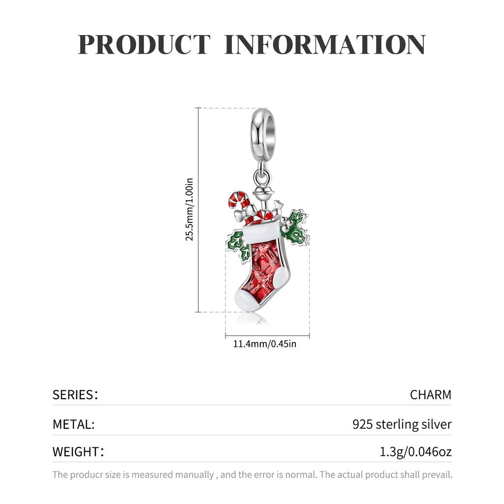 Рождественские носки с колокольчиками и конфетами, кулон, оригинальные стерлингового серебра 925 пробы, эмалированные бусины, подходят для женщин, браслеты с подвесками, подвески для изготовления ювелирных изделий, подарок