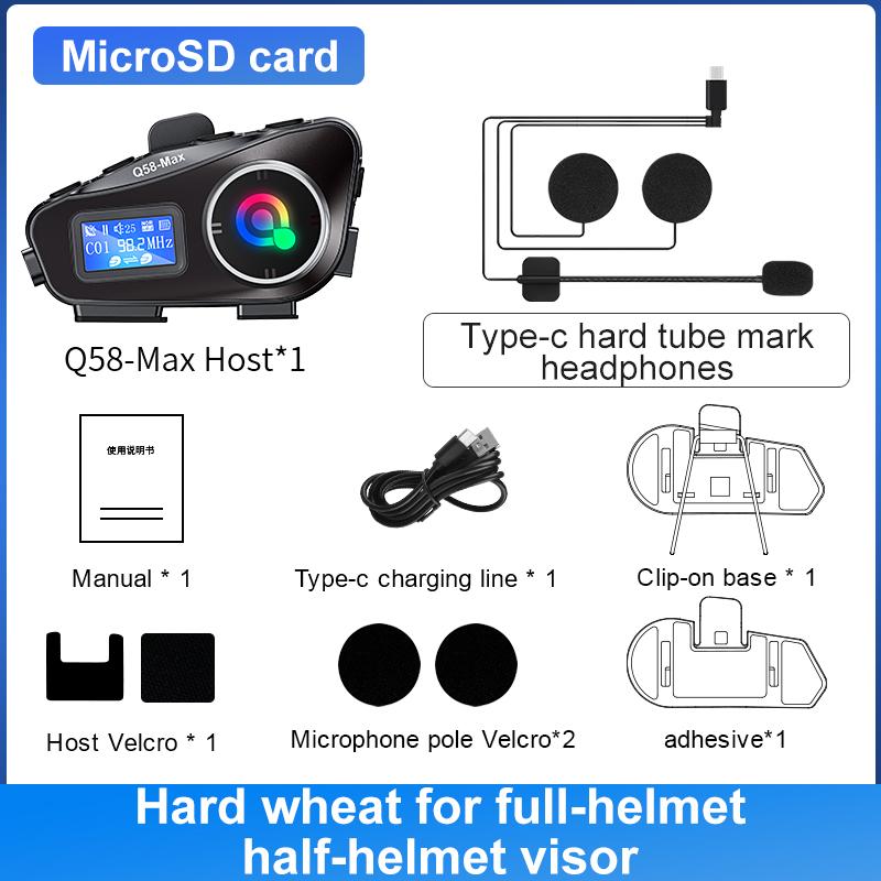 Motorcycle Helmet Intercom Bluetooth Headset To 2 Riders Waterproof Interphone LCD Display Multifunction Flashlight TF Card Music Sharing Function