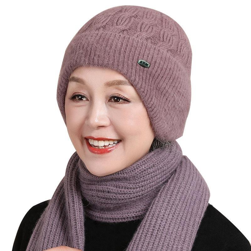 Middle-aged and Elderly Winter Hat Winter Mother Knitted Warm Senior Hat Scarft Old Lady