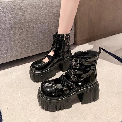 Совершенно новый дизайн Готические летние сандалии Женские туфли на платформе, на массивном высоком каблуке Женская обувь Панк Тонкий ремешок Обувь 2025 для женщины