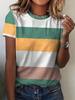 Новый женский топ большого размера 2025 года в клетку и полоску с круглым вырезом и коротким рукавом, цвет желтый/красный.