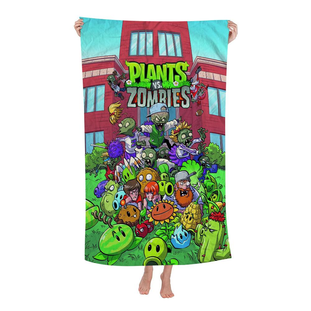 Полотенце для пляжа Plants Vs Zombies Мультяшное Милое Летнее Детское Большое для Ванны Бассейна Пляжа Микрофибра Впитывающее для Плавания Путешествий