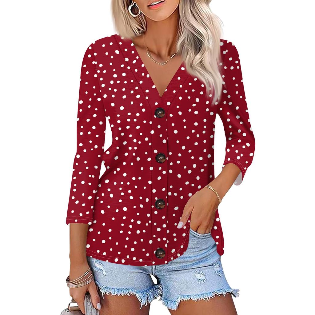 Женская модная повседневная рубашка на пуговицах с принтом, топ с рукавами 3/4