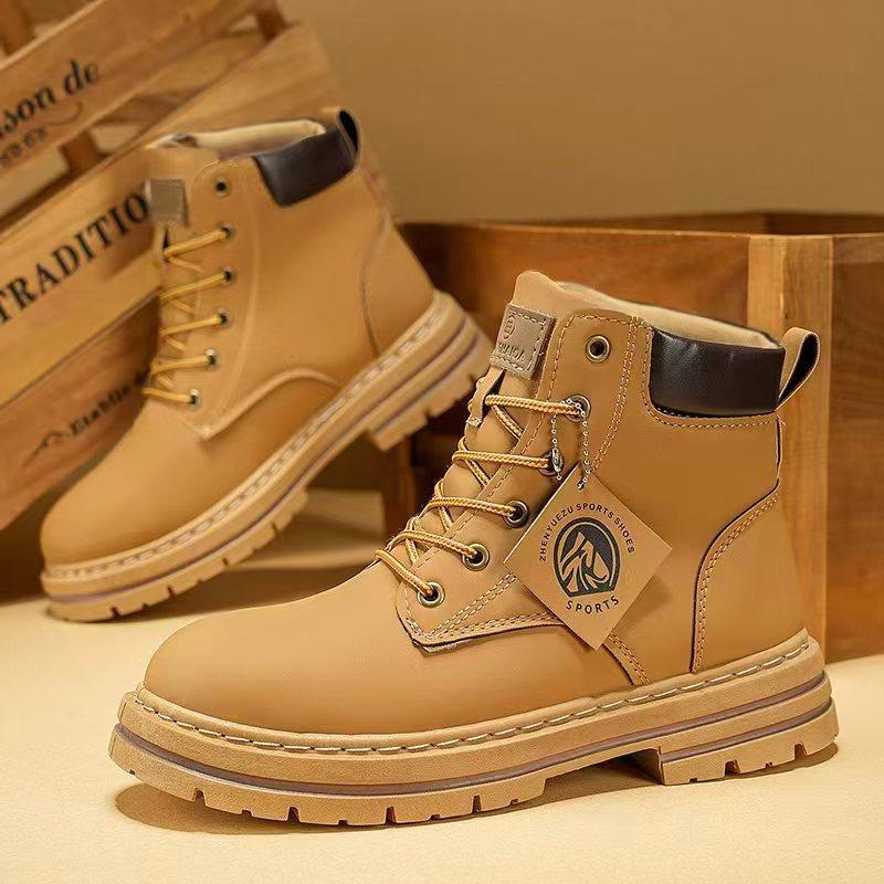 Fashion Men's High Top Boots Fashion Motorcycle Ankle Boots High Quality Casual Leather Boots for Men Lace-Up Platform Boot Botas Hombre