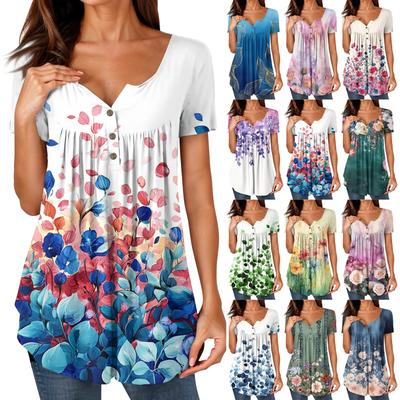 Женские туники, топы, нарядные, повседневные, летние, рубашки с коротким рукавом, свободный крой, плиссированный топ в стиле бохо