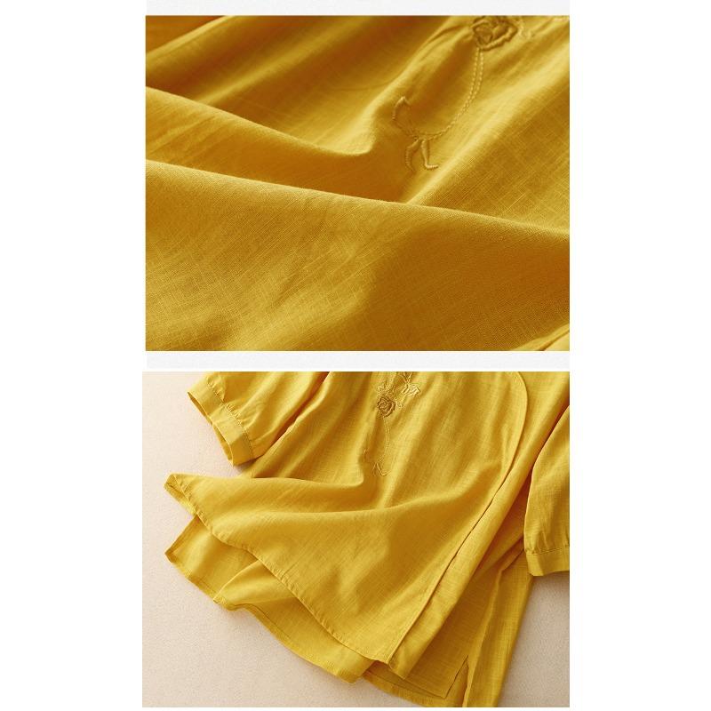 Новый летний стиль 700-й рукав три четверти Вышитая рубашка для женского литературного ретро свободного кроя Вышитый хлопок и лен Топ