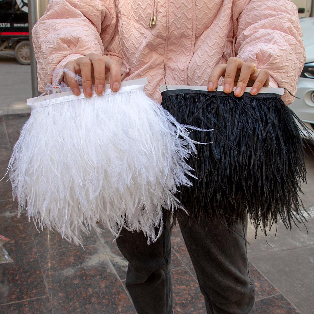 1meter 8 -10cm White Ostrich Feather Trims Natural Black Ostrich Feather For Craft Ribbon Fringe Skirt Party Clothing Plume Decor